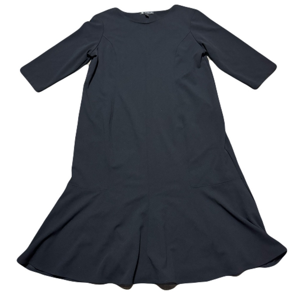 N Touch Long Black Dress Polyester Spandex 3/4 Sleeves Blend Dress Women Size L